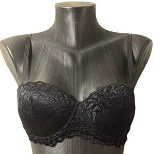 Black Strapless Lace Push Up Bra